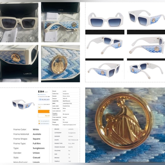 LANVIN RECTANGULAR FASHION FORWARD SUNGLASSES WITH WOVEN FABRIC ARMS,M&D IN GOLD - Picture 1 of 16